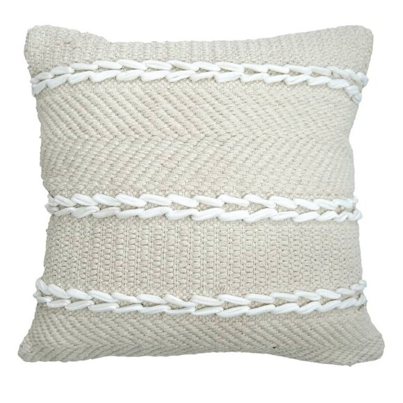 Boho Throw Pillow Covers Tufted Set of 2 Cushion Cases 18X18" Ivory Handmade New - Picture 6 of 6